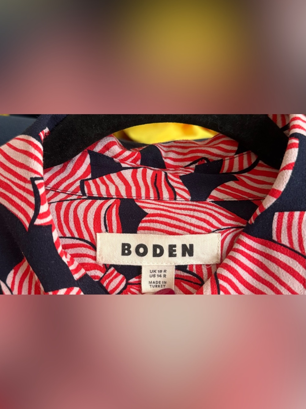 Boden Kate Midi Shirt Dress Navy Red Bow Abstract Geometric Print Long Sleeve - Picture 3 of 3